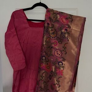 Pink and gold trouser suit